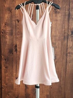 B Darlin Light Blush Pink Strappy V-Neck Mini Dress